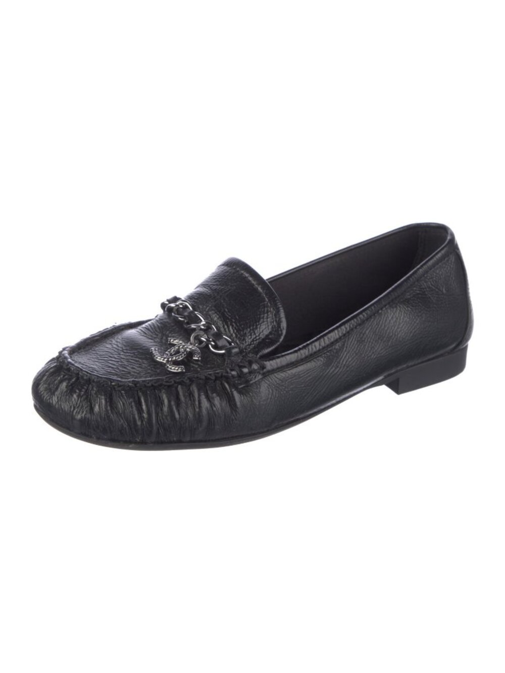 Chanel CC Logo Black Patent Leather Loafers - Picture 3 of 5